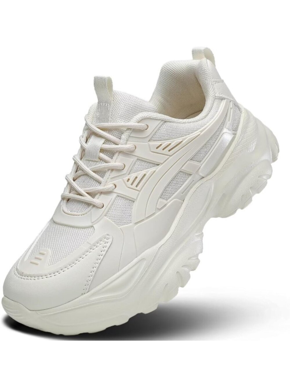 Women's Beige mesh soft sole non slip walking Lightweight chunky sneakers